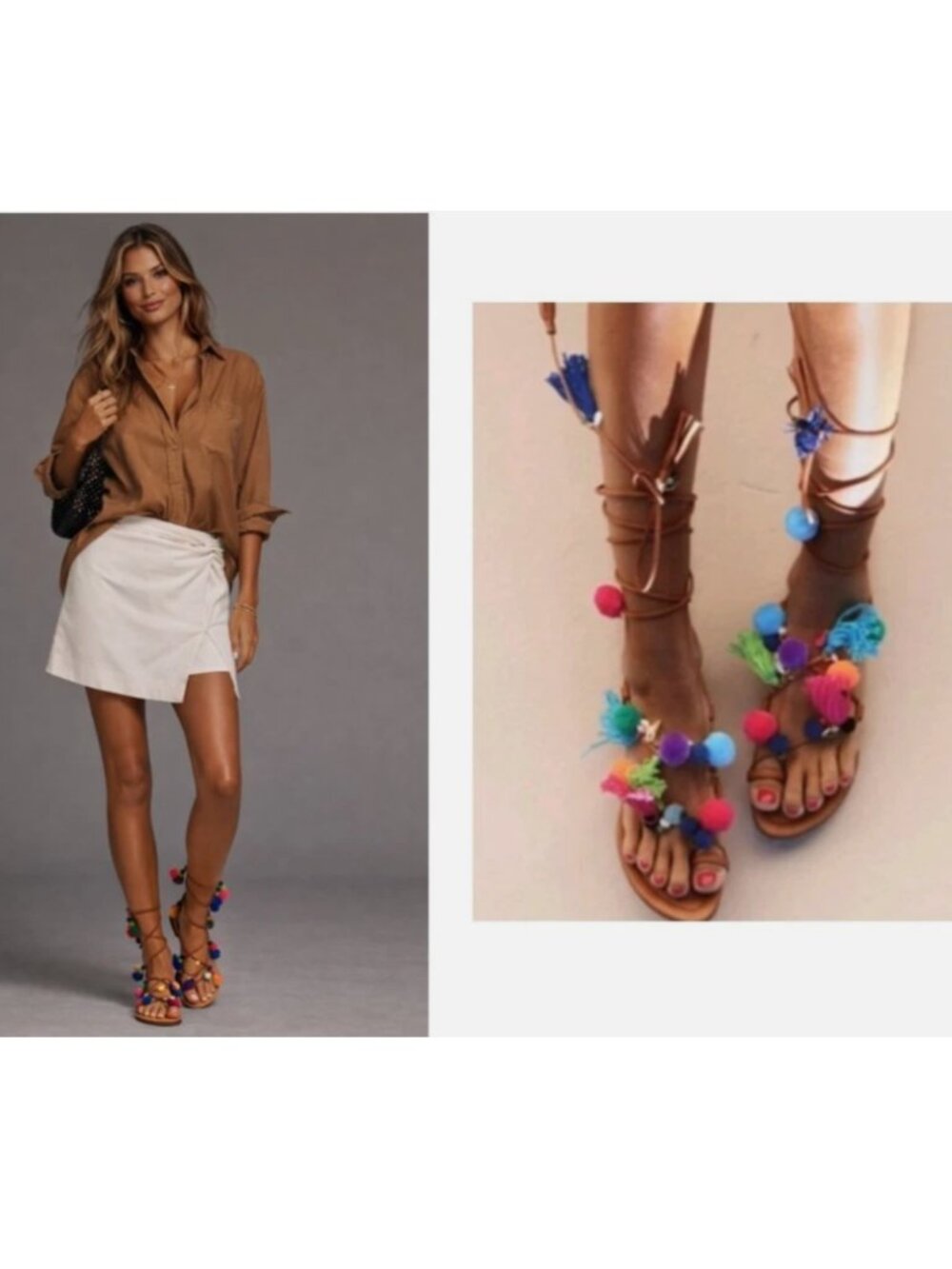 ALAMEDA TURQUESA Matisse charm-pom-pom wrap goop sandals $489 38 us-7 1/2 - 7.5